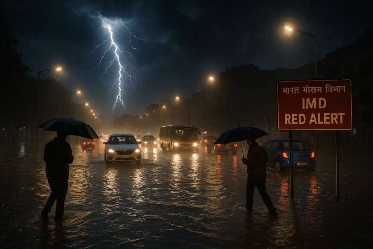 Delhi-NCR Faces Severe Thunderstorms: IMD Issues Red Alert Amidst Record Rainfall and Widespread Disruptions